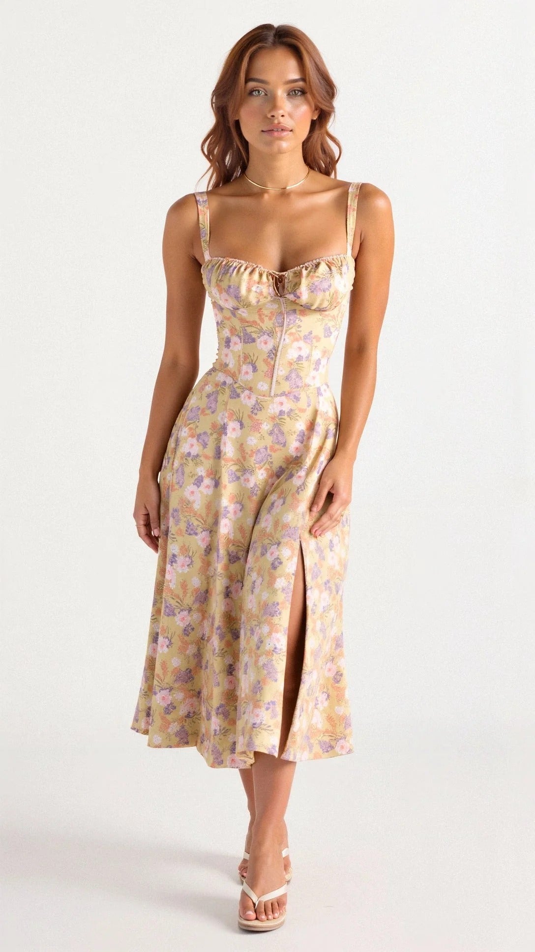 Isabella Robe Longue Femme – Robe Bustier à Laçage Dos, Décolleté Cœur & Jupe Fendue avec Poches