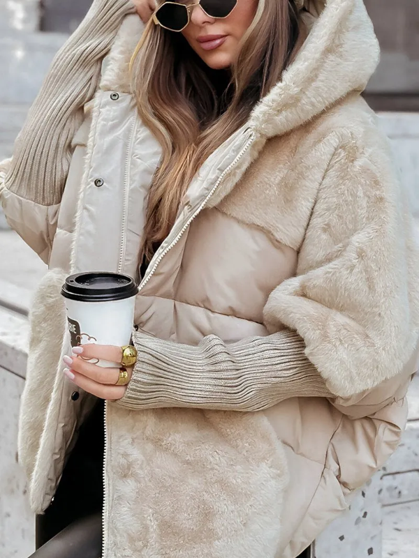 Camila Women's Winter Puffer Jacket – Warm Quilted Coat with Knit Cuffs & Elegant Collar