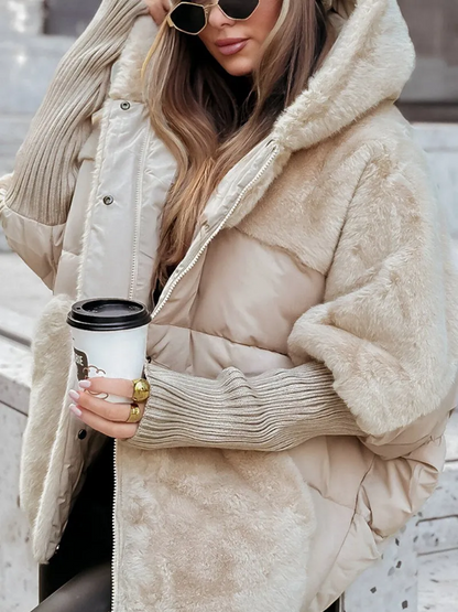 Camila Women's Winter Puffer Jacket – Warm Quilted Coat with Knit Cuffs & Elegant Collar