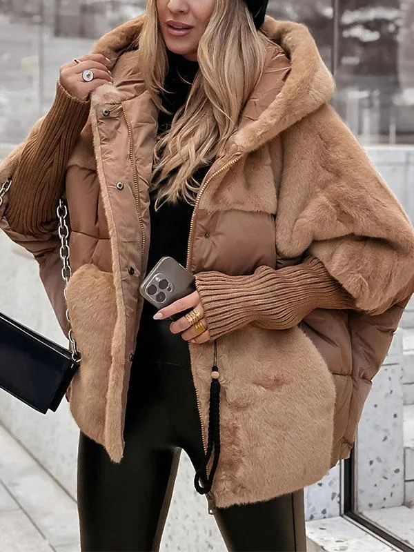 Camila Women's Winter Puffer Jacket – Warm Quilted Coat with Knit Cuffs & Elegant Collar