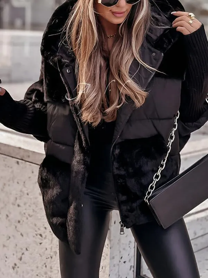 Camila Women's Winter Puffer Jacket – Warm Quilted Coat with Knit Cuffs & Elegant Collar