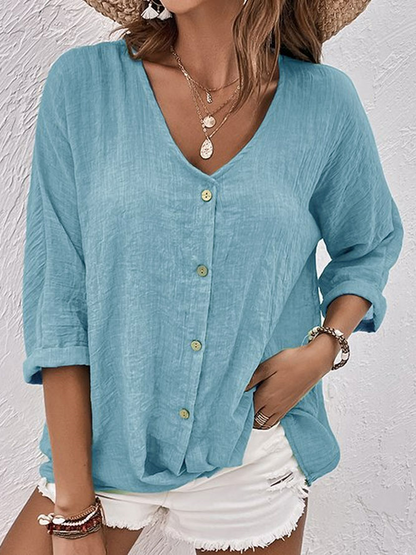 Blouse Femme Criza à Col V – Coupe Décontractée Légère avec Manches Courtes pour un Confort Quotidien