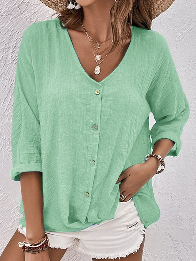Blouse Femme Criza à Col V – Coupe Décontractée Légère avec Manches Courtes pour un Confort Quotidien