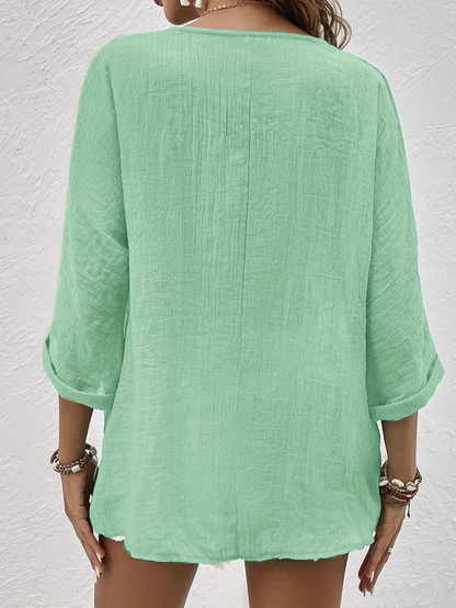 Blouse Femme Criza à Col V – Coupe Décontractée Légère avec Manches Courtes pour un Confort Quotidien