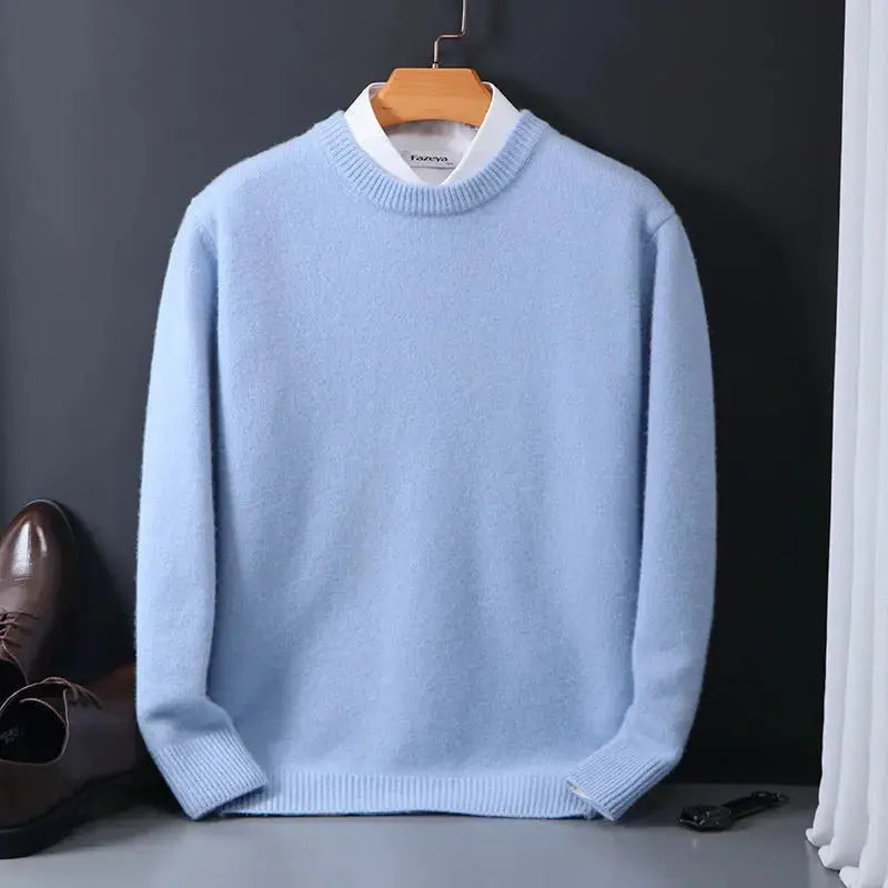 Daniel Men's Crew Neck Sweater – Light Blue, Soft & Elegant Comfort in Cashmere Wool Blend