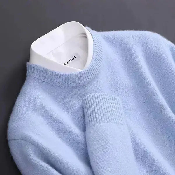 Daniel Men's Crew Neck Sweater – Light Blue, Soft & Elegant Comfort in Cashmere Wool Blend