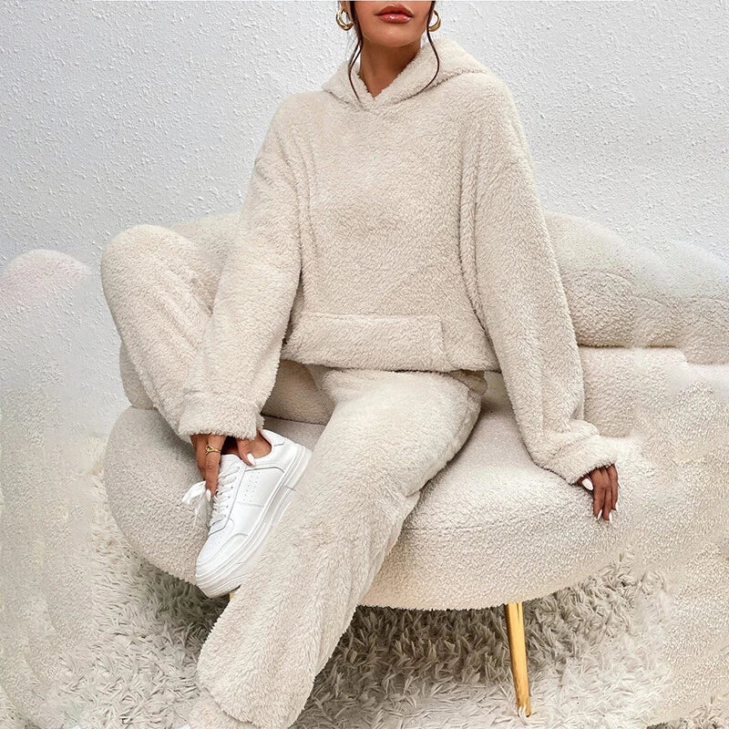 Sloane Women's Ensemble – Soft Fleece Pajama Set with Hood & Loose Pants for Winter