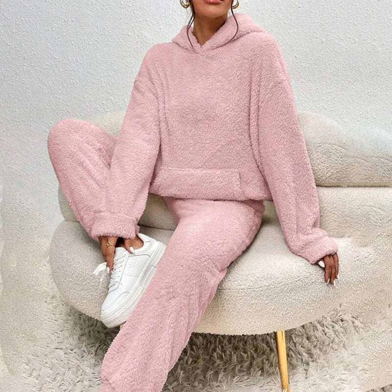 Sloane Women's Ensemble – Soft Fleece Pajama Set with Hood & Loose Pants for Winter