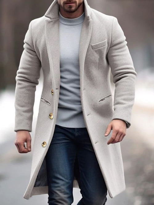 Robert Manteau Homme Hiver – Long Élégant avec Poches Pratiques, Boutons & Coupe Ajustée