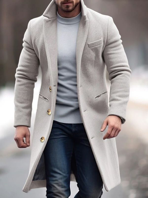 Robert Men's Winter Coat – Long Elegant with Practical Pockets, Buttons & Fitted Cut