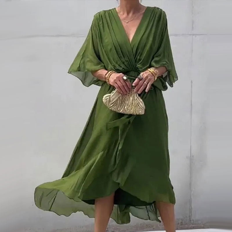 Aceline Women's Wrap Dress – Deep V-Neck and Waist Belt for an Elegant and Flattering Fit
