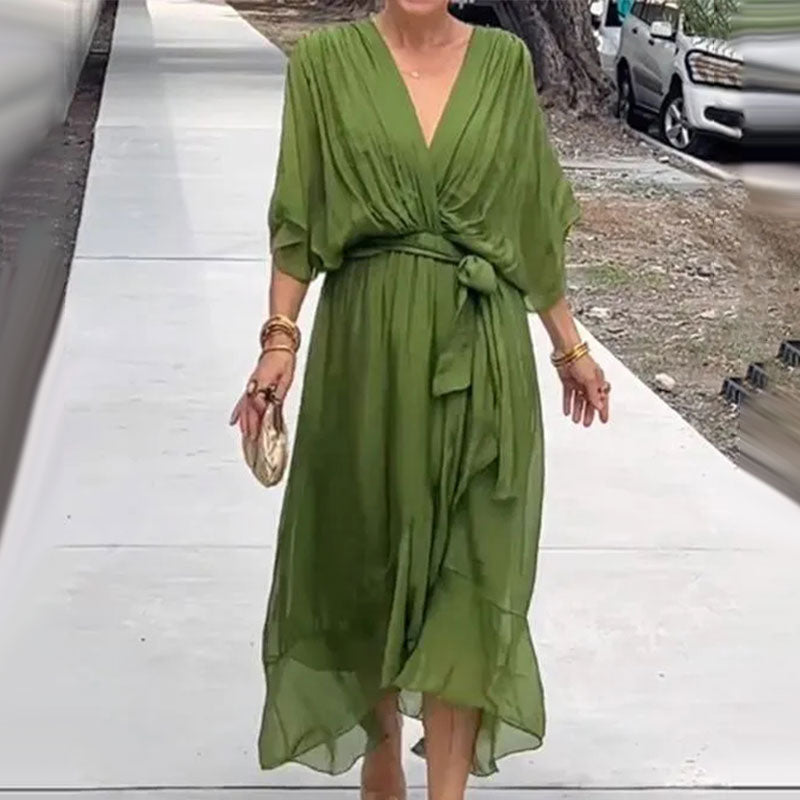 Aceline Women's Wrap Dress – Deep V-Neck and Waist Belt for an Elegant and Flattering Fit