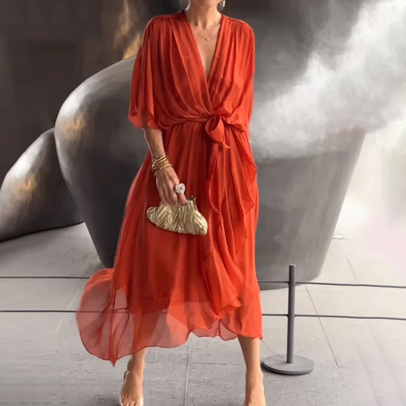 Robe Portefeuille Femme Aceline – Décolleté en V Profond et Ceinture à la Taille pour une Coupe Élégante et Flatteuse