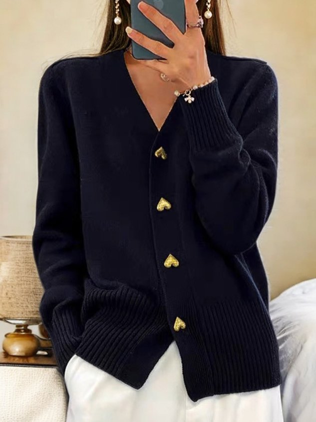 Paulina Women's Cardigan – Elegant Warm Cardigan with Heart-Shaped Buttons