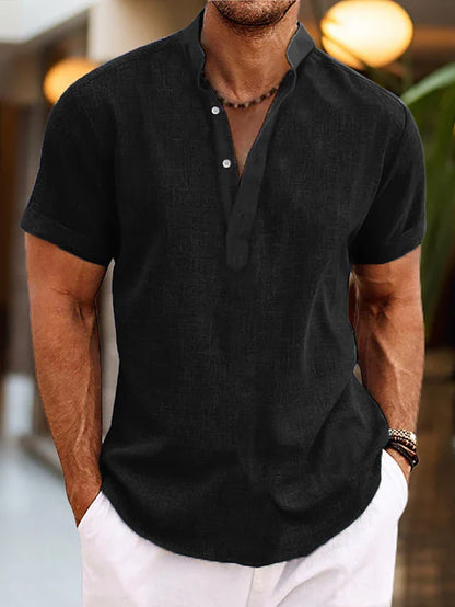Silas Men's Linen Shirt – Breathable Summer Shirt with Henley Collar & Short Sleeves