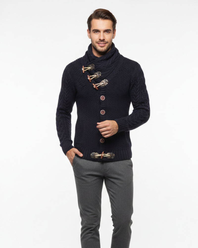 Tobias Men's Gilet with Turtleneck – Buttons & Metallic Details, Autumn Comfort
