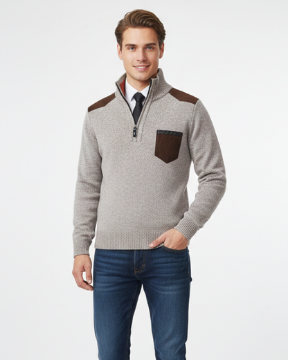 Tristan Wool Pullover for Men Half-Zip – Elegant Sweater with Chest Pocket & Comfortable Fit