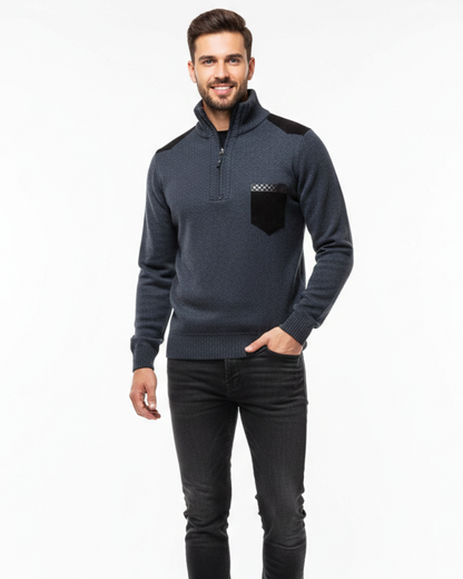 Tristan Wool Pullover for Men Half-Zip – Elegant Sweater with Chest Pocket & Comfortable Fit