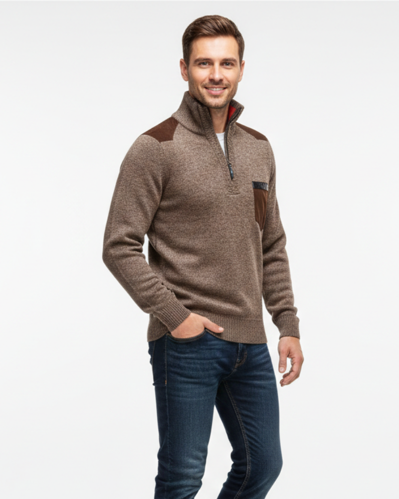 Tristan Wool Pullover for Men Half-Zip – Elegant Sweater with Chest Pocket & Comfortable Fit