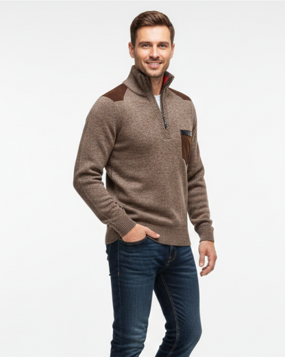 Tristan Wool Pullover for Men Half-Zip – Elegant Sweater with Chest Pocket & Comfortable Fit