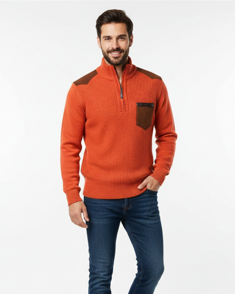 Tristan Wool Pullover for Men Half-Zip – Elegant Sweater with Chest Pocket & Comfortable Fit
