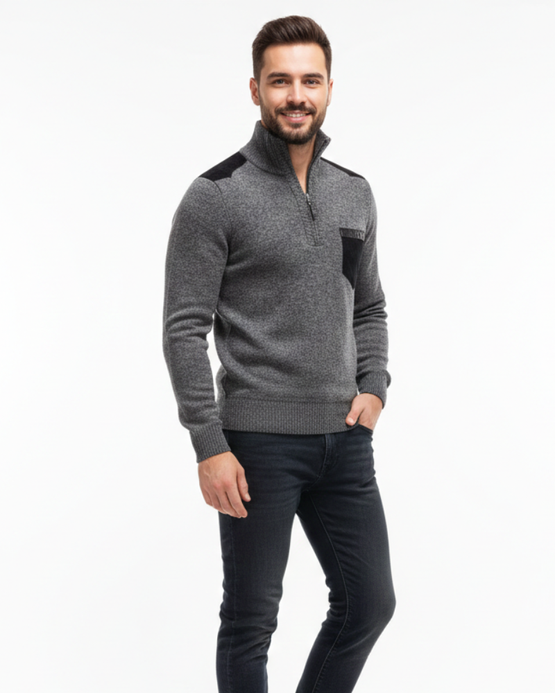Tristan Wool Pullover for Men Half-Zip – Elegant Sweater with Chest Pocket & Comfortable Fit