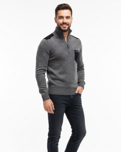 Tristan Wool Pullover for Men Half-Zip – Elegant Sweater with Chest Pocket & Comfortable Fit
