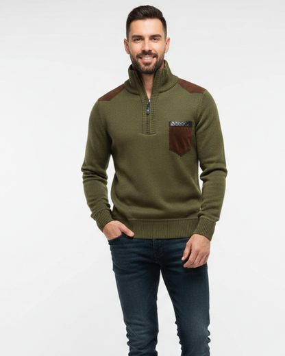 Tristan Wool Pullover for Men Half-Zip – Elegant Sweater with Chest Pocket & Comfortable Fit