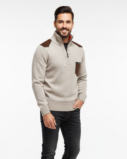 Tristan Wool Pullover for Men Half-Zip – Elegant Sweater with Chest Pocket & Comfortable Fit