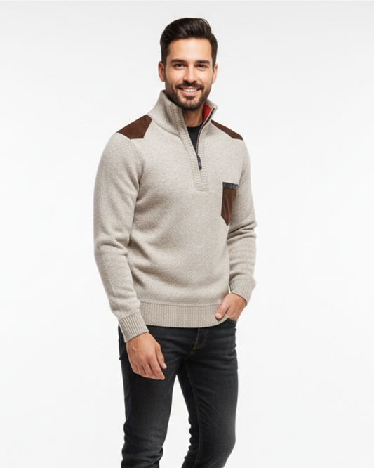 Tristan Wool Pullover for Men Half-Zip – Elegant Sweater with Chest Pocket & Comfortable Fit