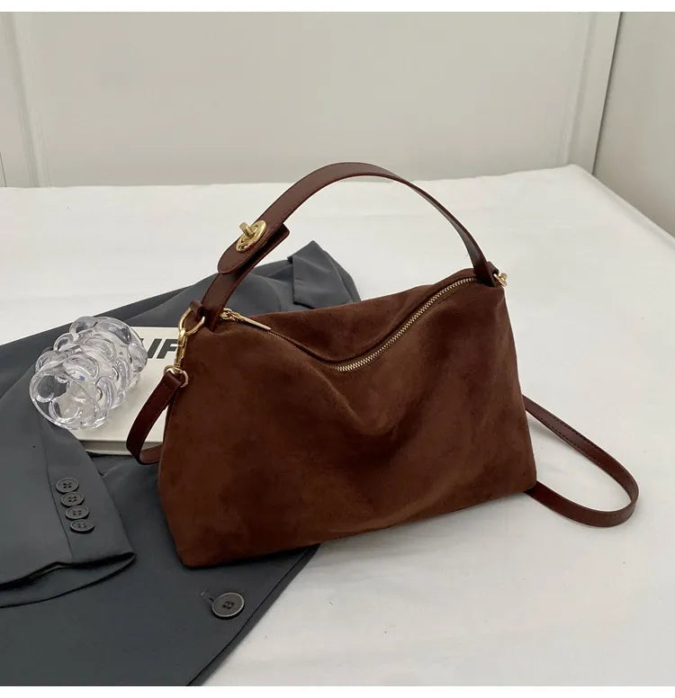 Maëlle Sac à Épaule Femme – Sac Suède Élégant avec Anse Similicuir & Grand Compartiment