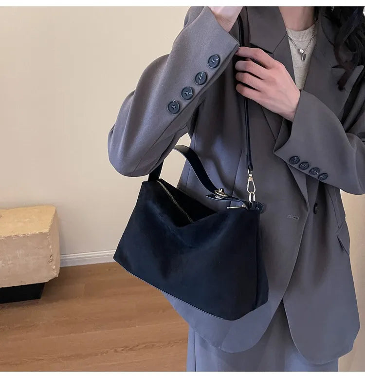 Maëlle Sac à Épaule Femme – Sac Suède Élégant avec Anse Similicuir & Grand Compartiment