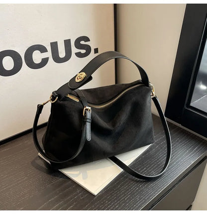 Maëlle Sac à Épaule Femme – Sac Suède Élégant avec Anse Similicuir & Grand Compartiment