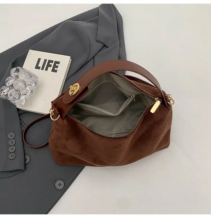 Maëlle Sac à Épaule Femme – Sac Suède Élégant avec Anse Similicuir & Grand Compartiment