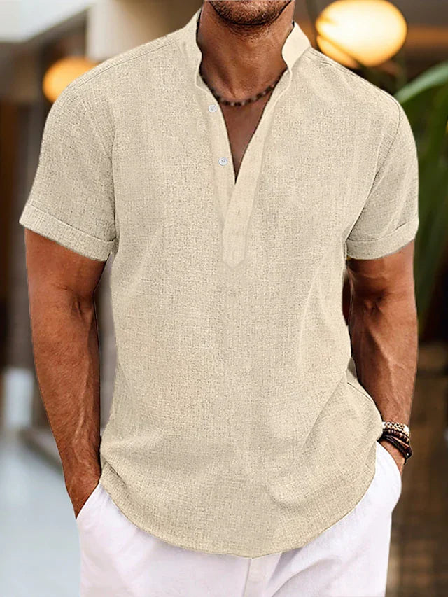 Silas Men's Linen Shirt – Breathable Summer Shirt with Henley Collar & Short Sleeves