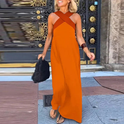 Sienna Robe Longue Femme – Élégante Robe d’Été à Bretelles Croisées & Coupe Décontractée