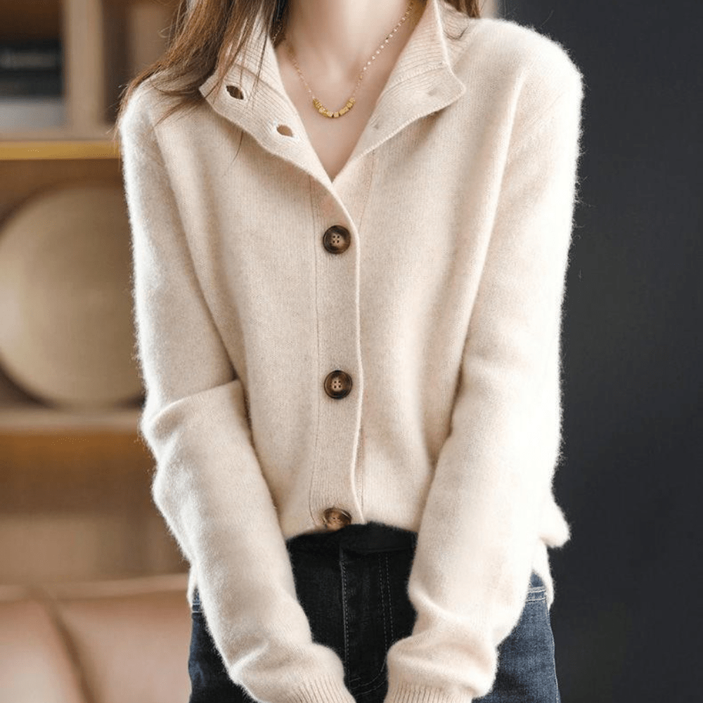 Marcy Women's Cardigan – Soft Knit with Collar, Elegant Button Closure & Comfortable Fit