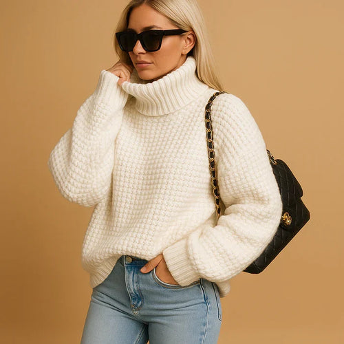 Hyacinth Women's Turtleneck Sweater – Thick Casual Knit & Chic Neutral Color