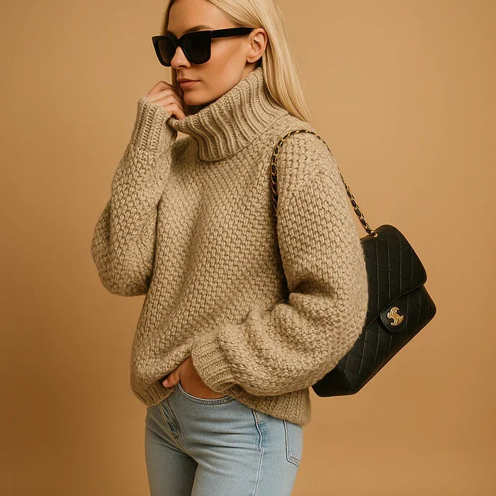 Hyacinth Women's Turtleneck Sweater – Thick Casual Knit & Chic Neutral Color