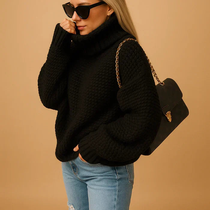Hyacinth Women's Turtleneck Sweater – Thick Casual Knit & Chic Neutral Color