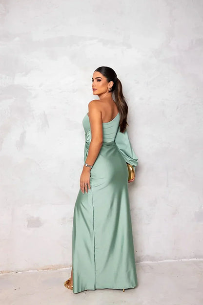 Francesca Robe Femme – Robe Satin Élégante à Une Épaule & Coupe Fluide pour Soirées Chic