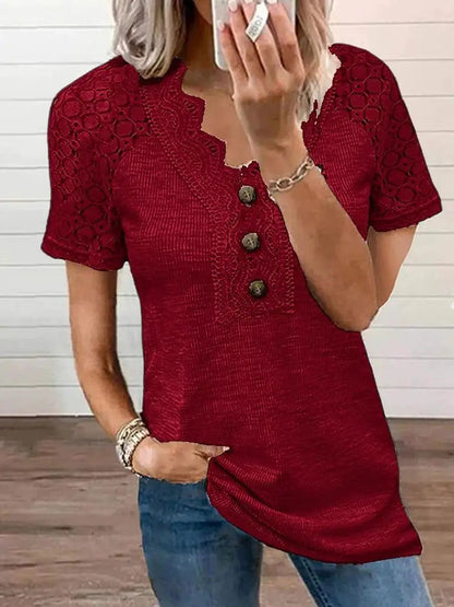 T-shirt Femme Chandy avec Détails en Dentelle – Coton Léger à Manches Courtes pour le Printemps & l'Été