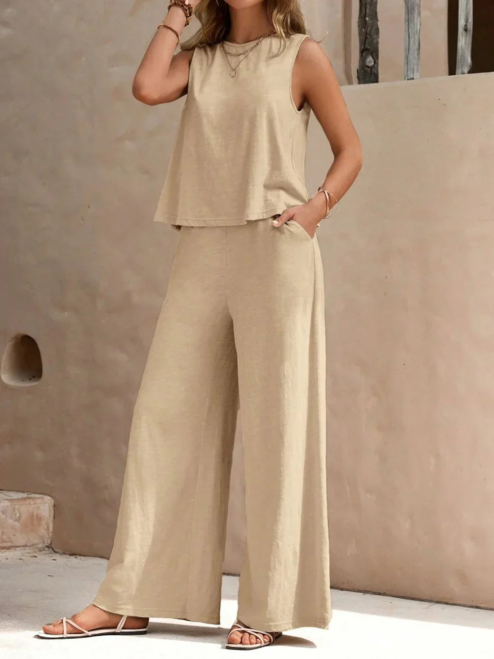 Molly Ensemble Femme Été – Tenue 2 Pièces avec Haut Décontracté et Pantalon Fluide